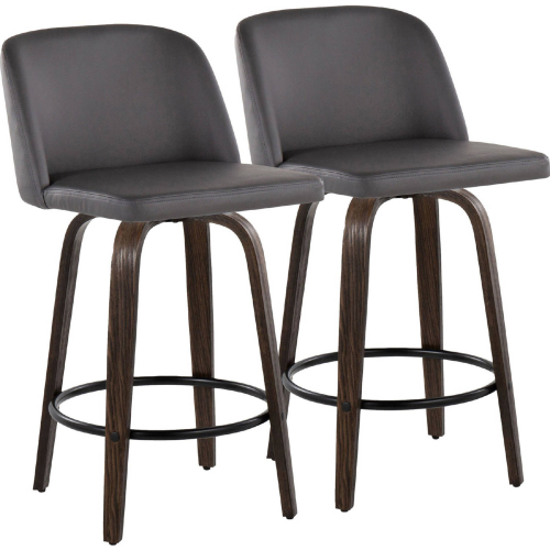 Toriano 26" Swivel Counter Stool in Walnut Glazed Wood & Grey Leatherette (Set of 2)